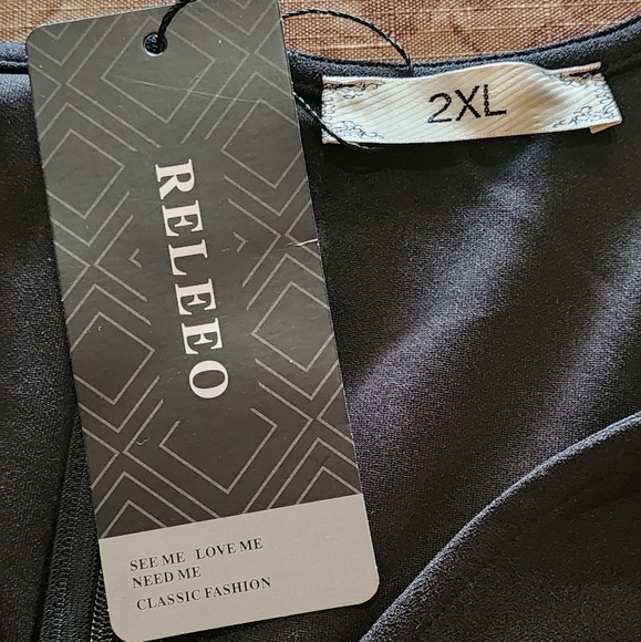 Releeo Black Faux Wrap Maxi Dress 2XL High Low Ruffle Hem 27” Slit - Picture 8 of 11